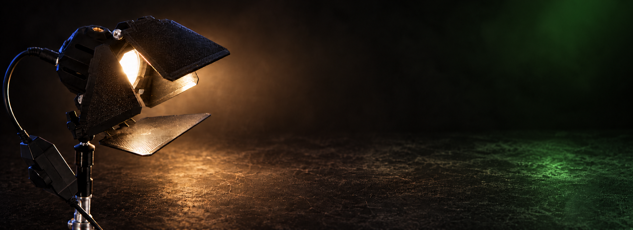 MiniCine Creator Edition light in a dark cinematic product composition